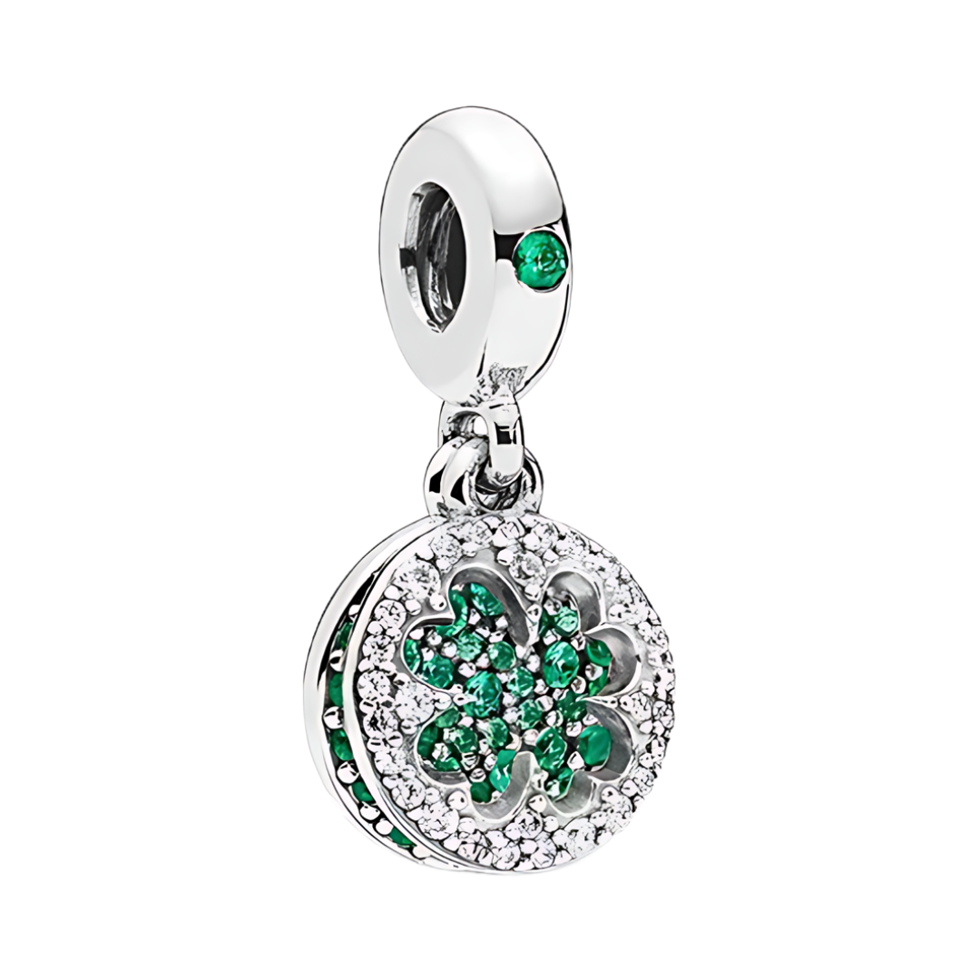 Sparkling Green Four Leaf Clover Dangle Charm