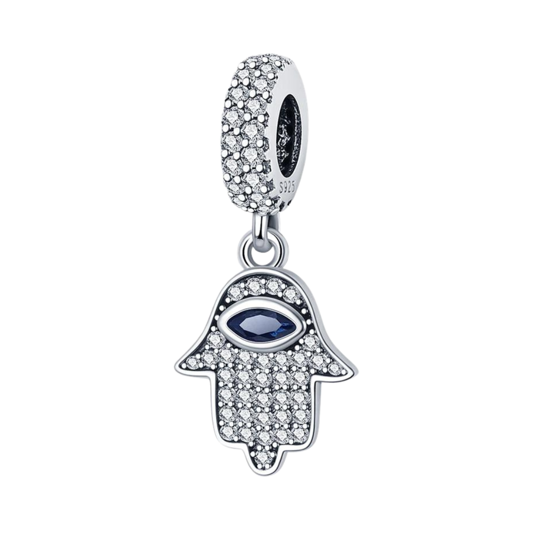 Sparkling Pave Hamsa Evil Eye Dangle Charm