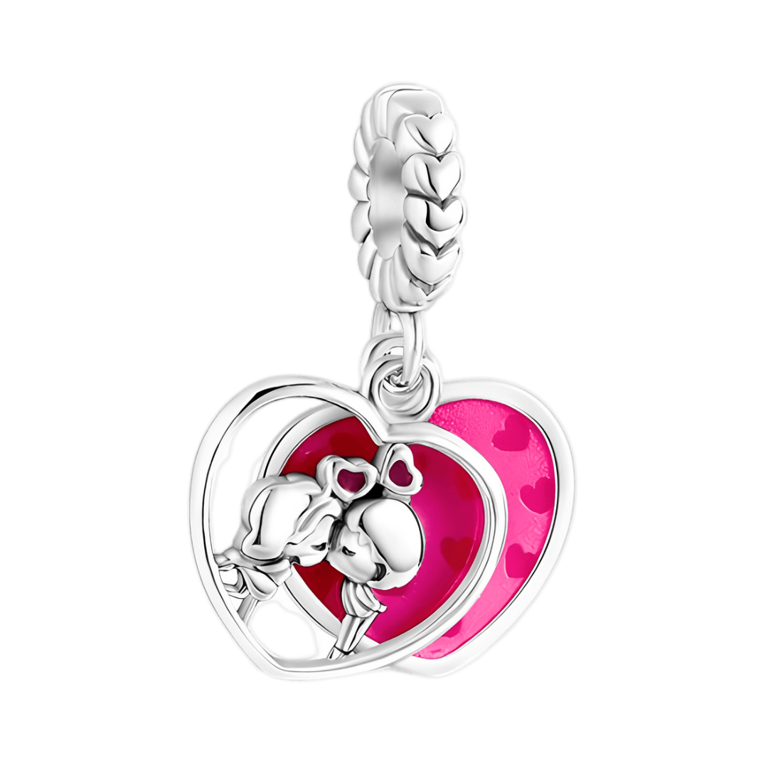 Kissing Couple Double Heart Dangle Charm