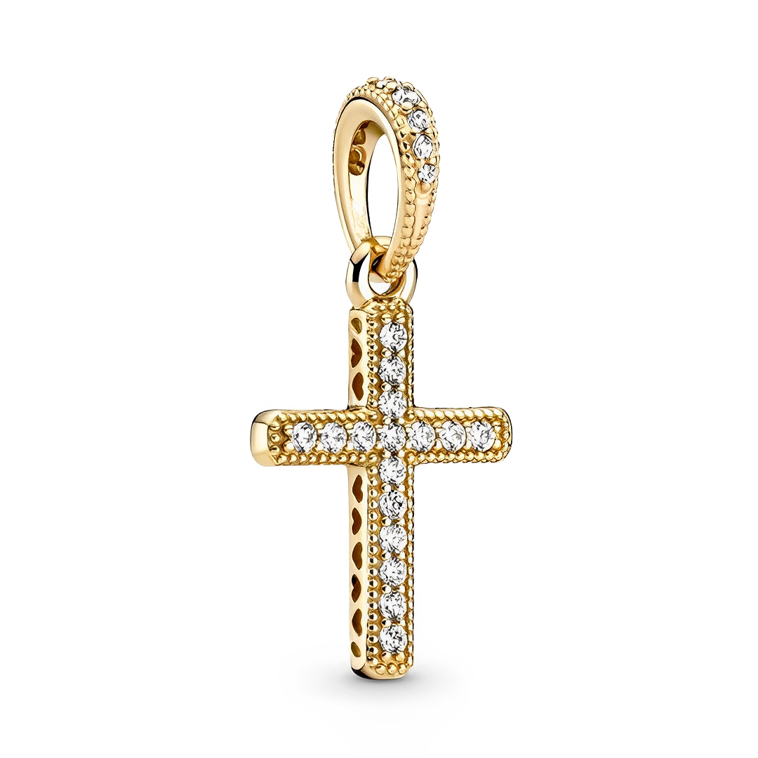 Gleaming Golden Sparkling Cross Dangle Charm