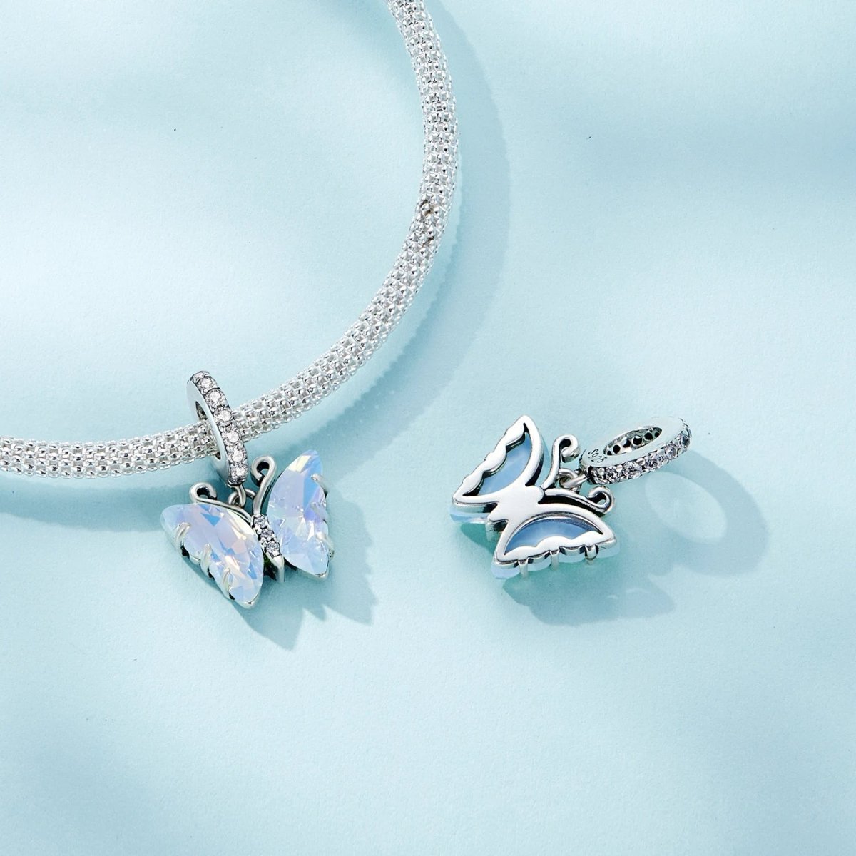 Blue Murano Glass Butterfly Dangle Charm