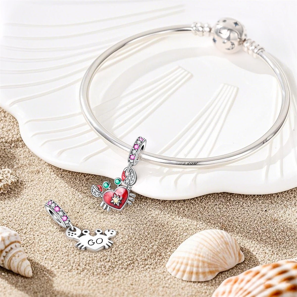 Crab with Heart Shell Dangle Charm