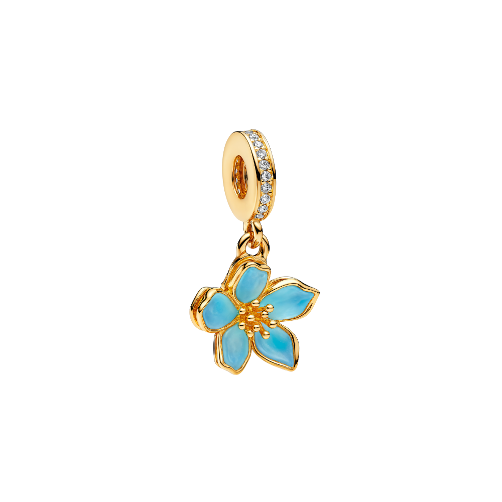 Golden Blue Cherry Blossom Dangle Charm