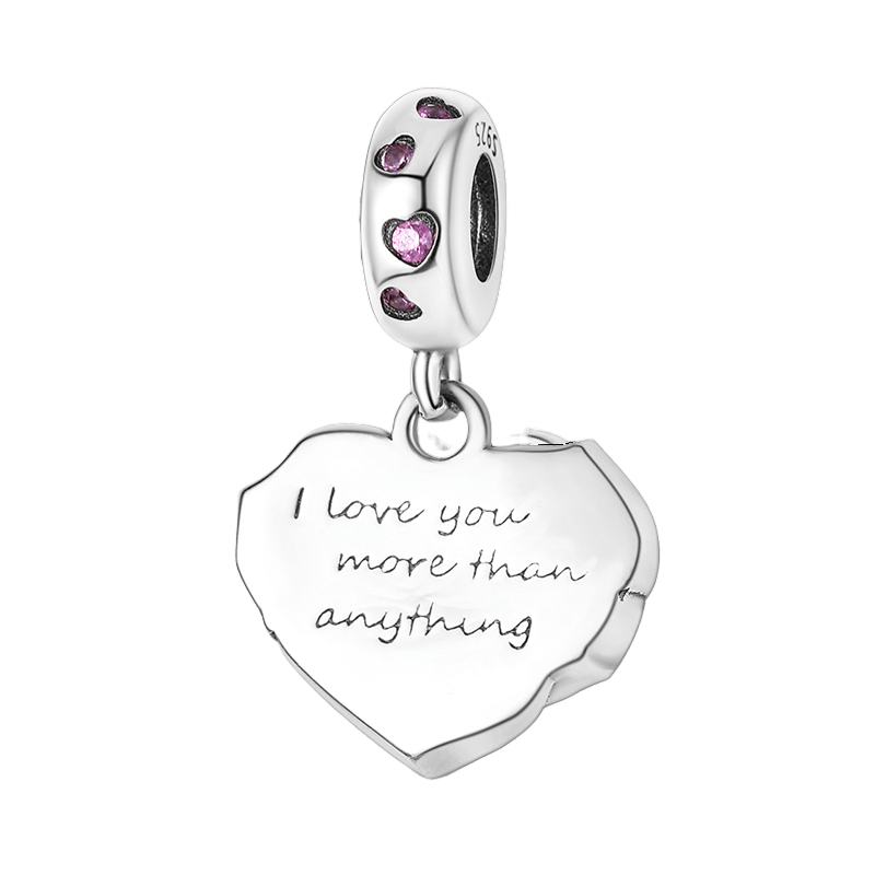 Pink Rose Heart Dangle Charm