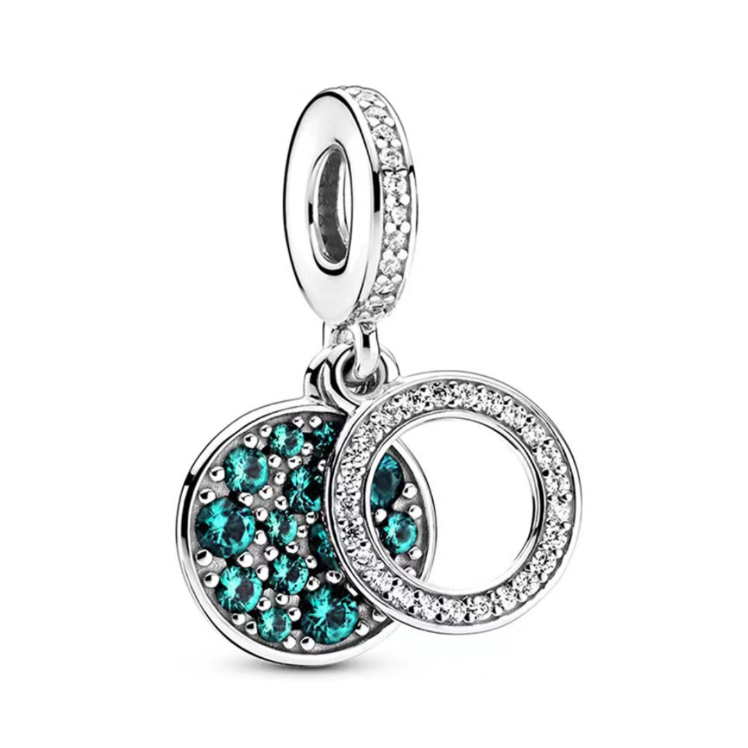 Silver Sparkling Halo Green Dangle Charm