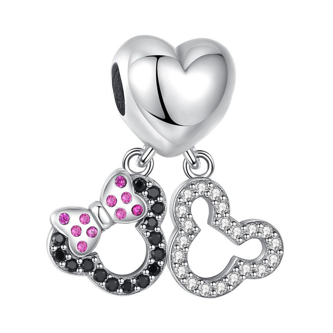 Disney Mickey and Minnie Mouse Heart Dangle Charm