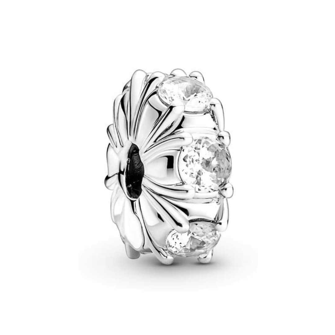 Silver Sparkling Flower Clip Charm