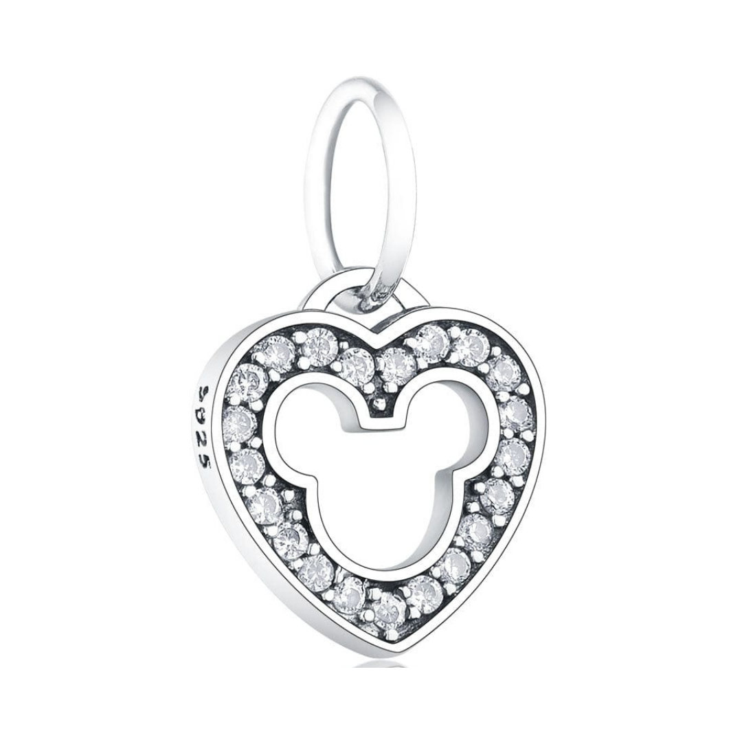 Disney Mickey Mouse Sparkling Heart Outline Dangle Charm