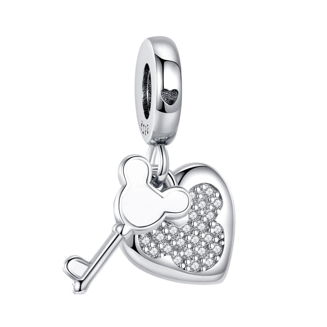 Disney Mickey Mouse Heart and Key Dangle Charm
