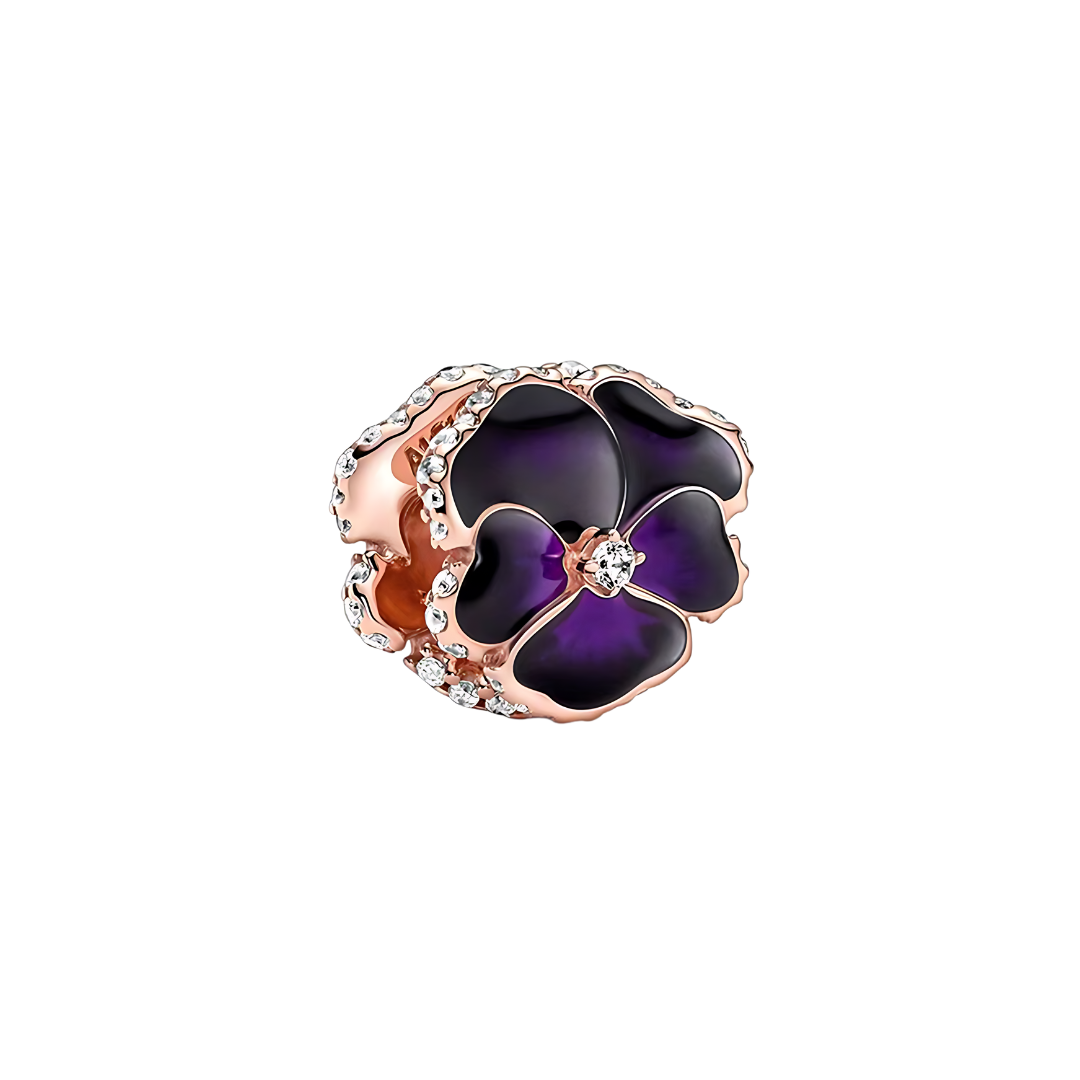 Sparkling Purple Pansy Flower Charm
