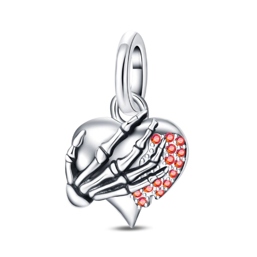 Skeleton Hand Heart Dangle Charm