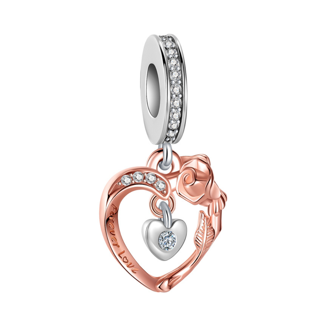 Forever Love Rose Heart Dangle Charm
