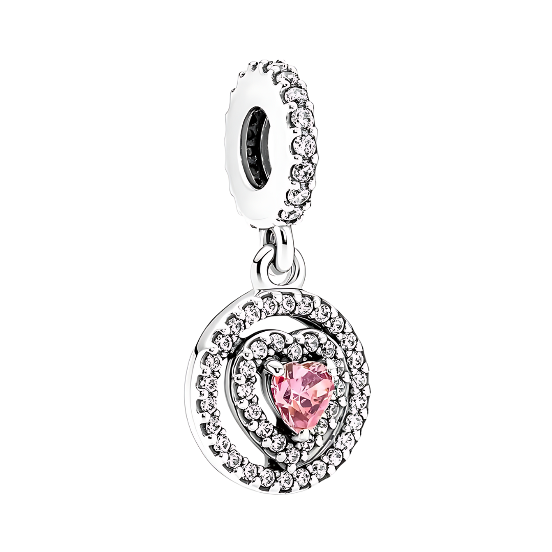 Radiant Pink Heart Halo Disc Dangle Charm