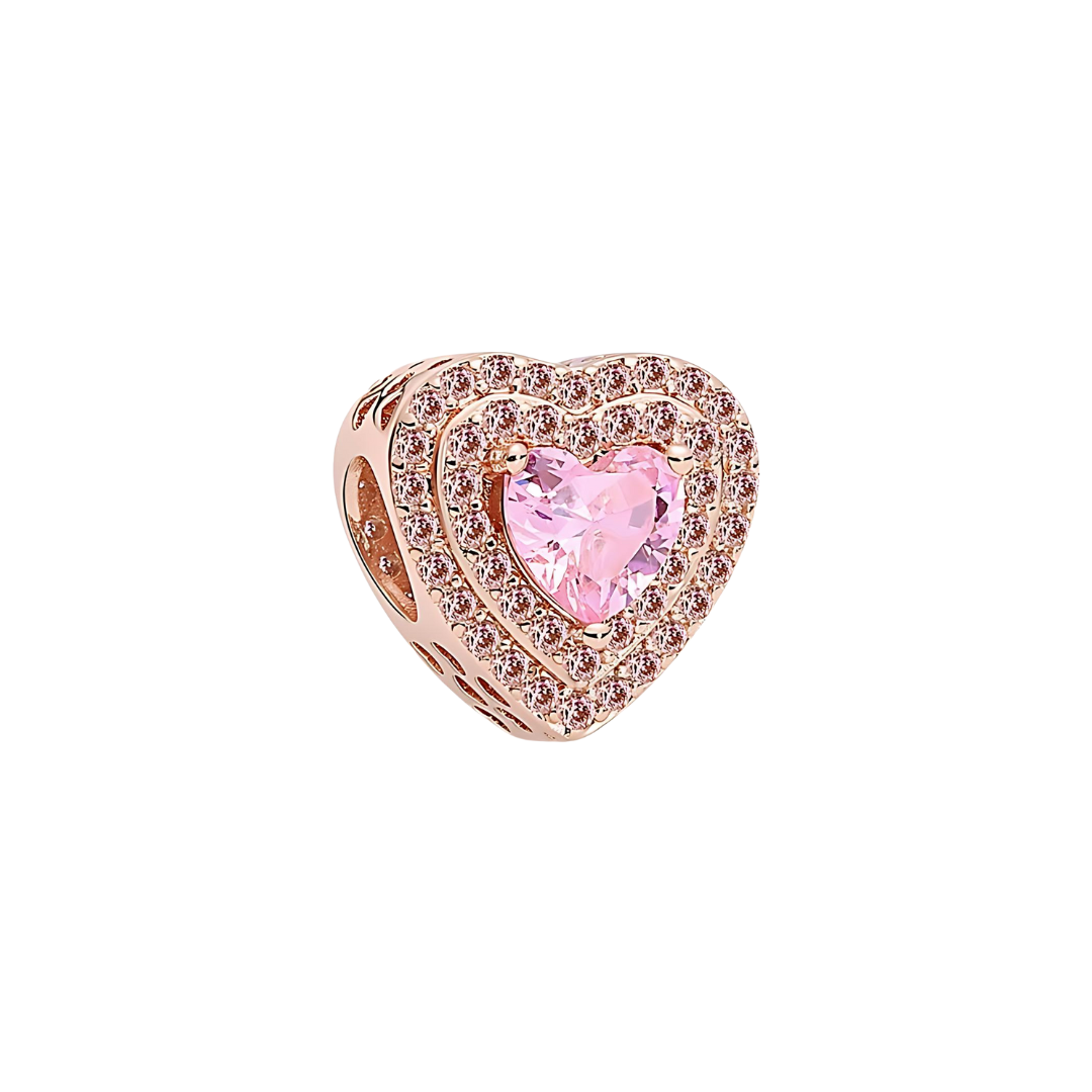 Radiant Rose Gold Pink Halo Heart Charm