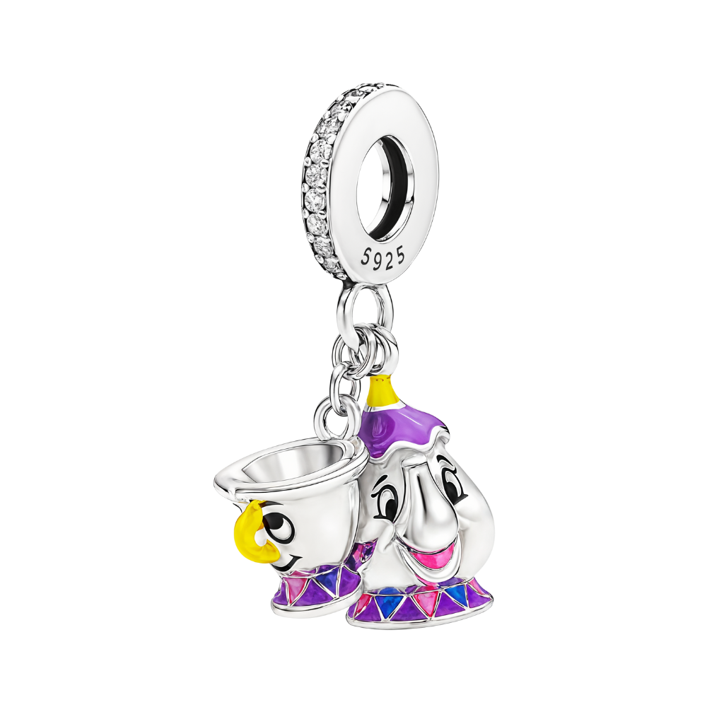 Disney Beauty and the Beast Colorful Mrs Potts and Chip Dangle Charm