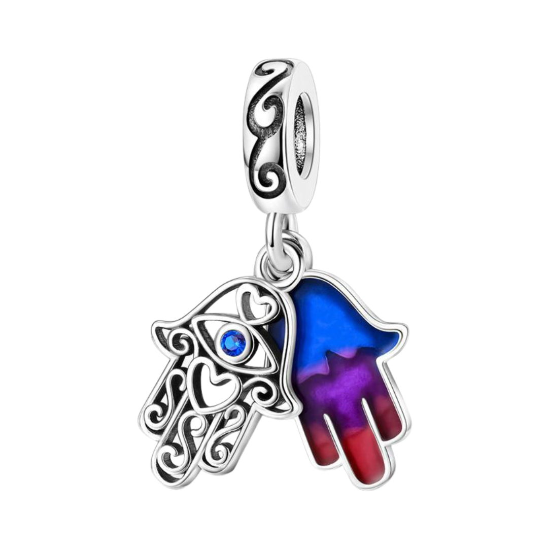 Double Hamsa Heart Evil Eye Dangle Charm