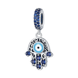 Blue Filigree Hamsa Evil Eye Dangle Charm