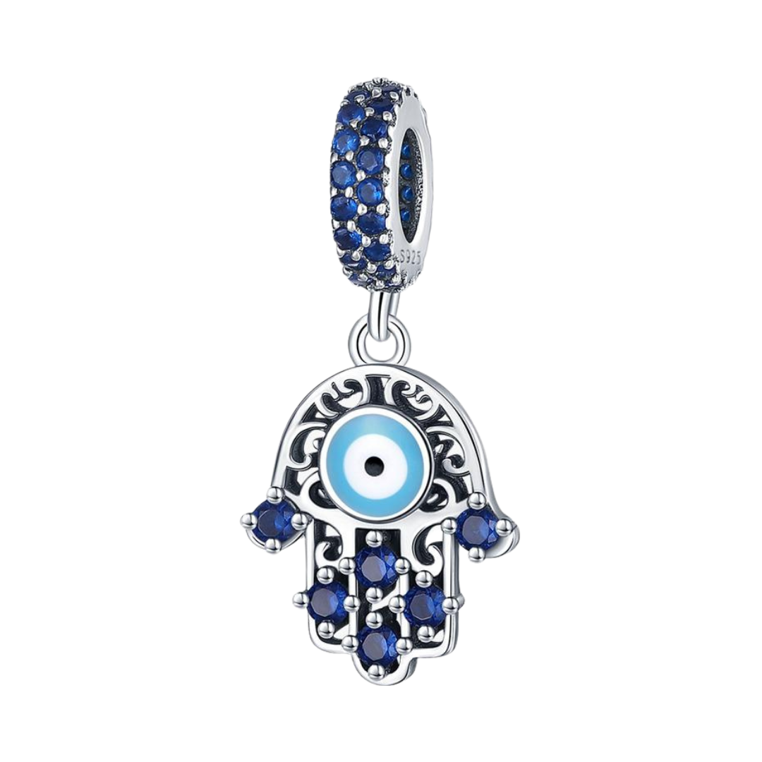 Blue Filigree Hamsa Evil Eye Dangle Charm