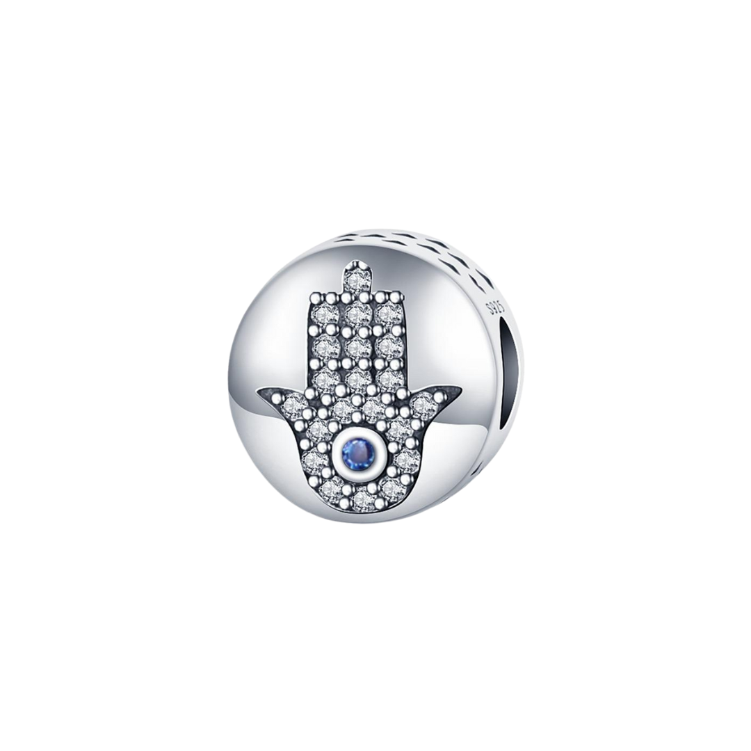 Sparkling Hamsa Hand Round Charm