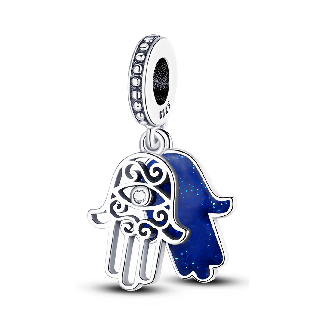 Blue Glitter Hamsa Hand Dangle Charm