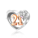 21st Birthday Butterfly Heart Charm