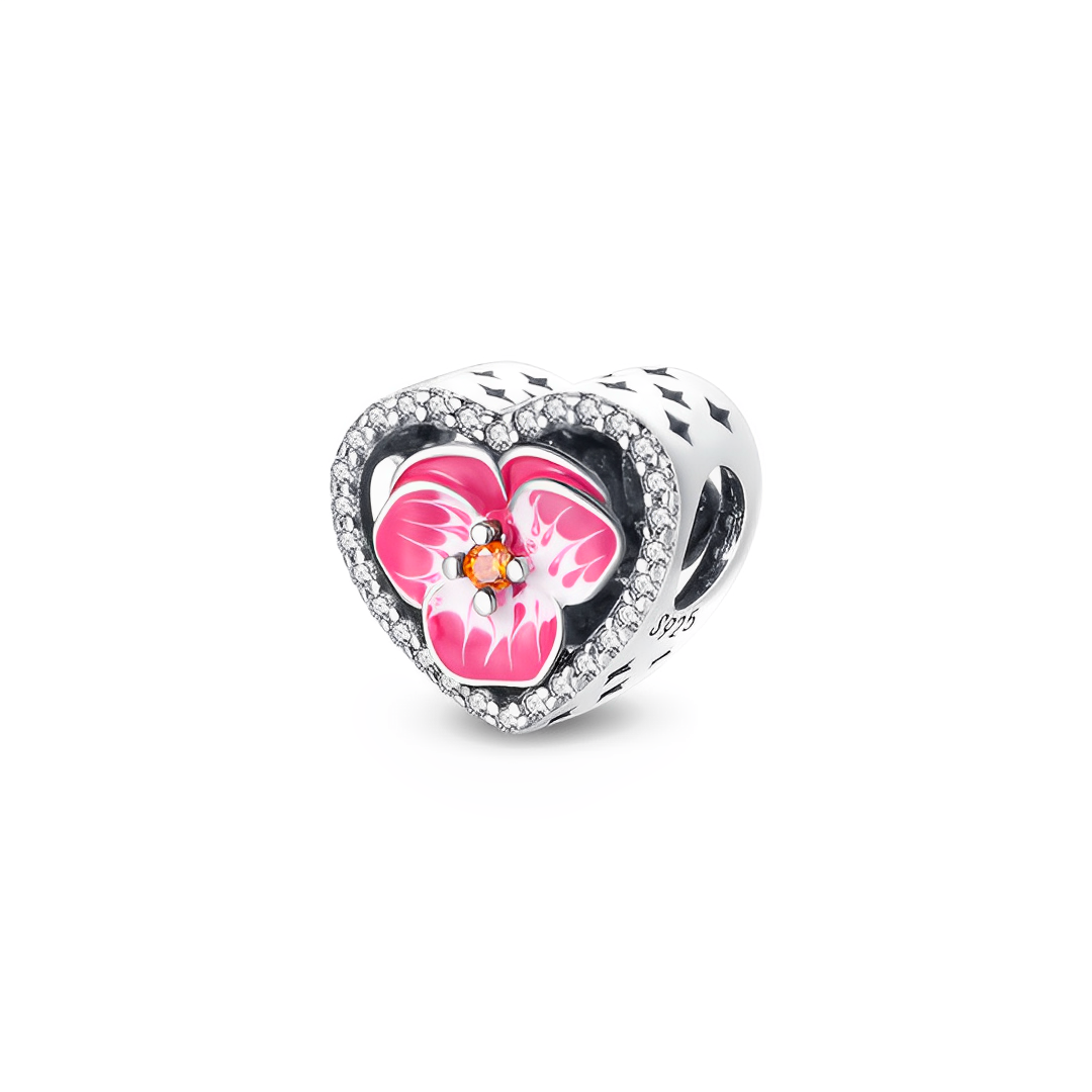 Pink Blossom Heart Flower Charm