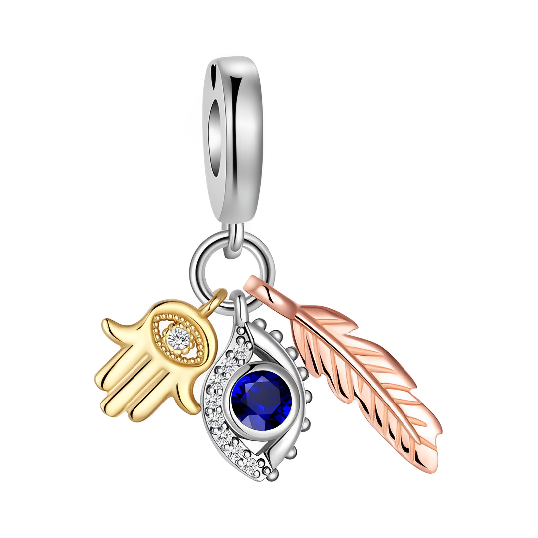 Hamsa Evil Eye Feather Protection Dangle Charm