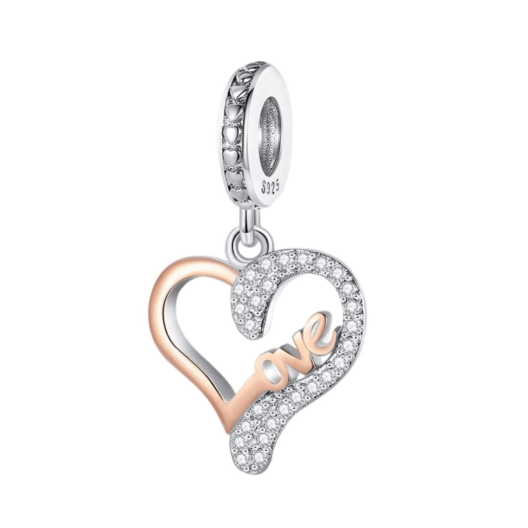 Two-Tone Sparkling Love Heart Dangle Charm