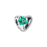 Green Four-Leaf Clover Heart Charm