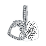 Happy Anniversary Double Heart Dangle Charm