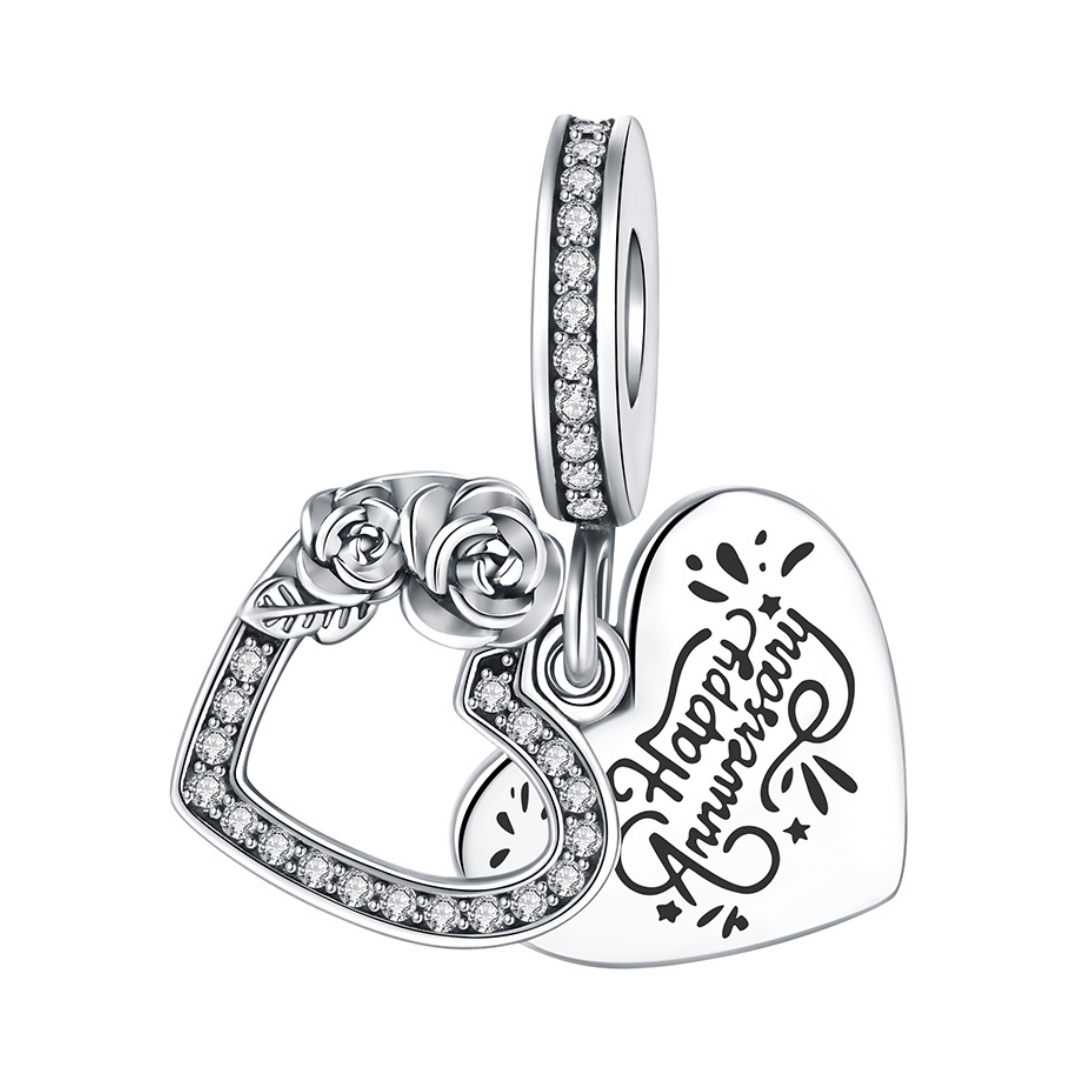 Happy Anniversary Double Heart Dangle Charm