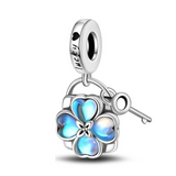 Lucky Four-Leaf Clover Lock & Key Dangle Charm