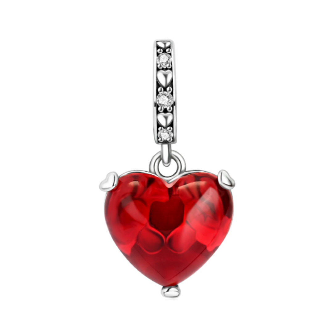 Disney Mickey & Minnie Murano Love Heart Dangle Charm