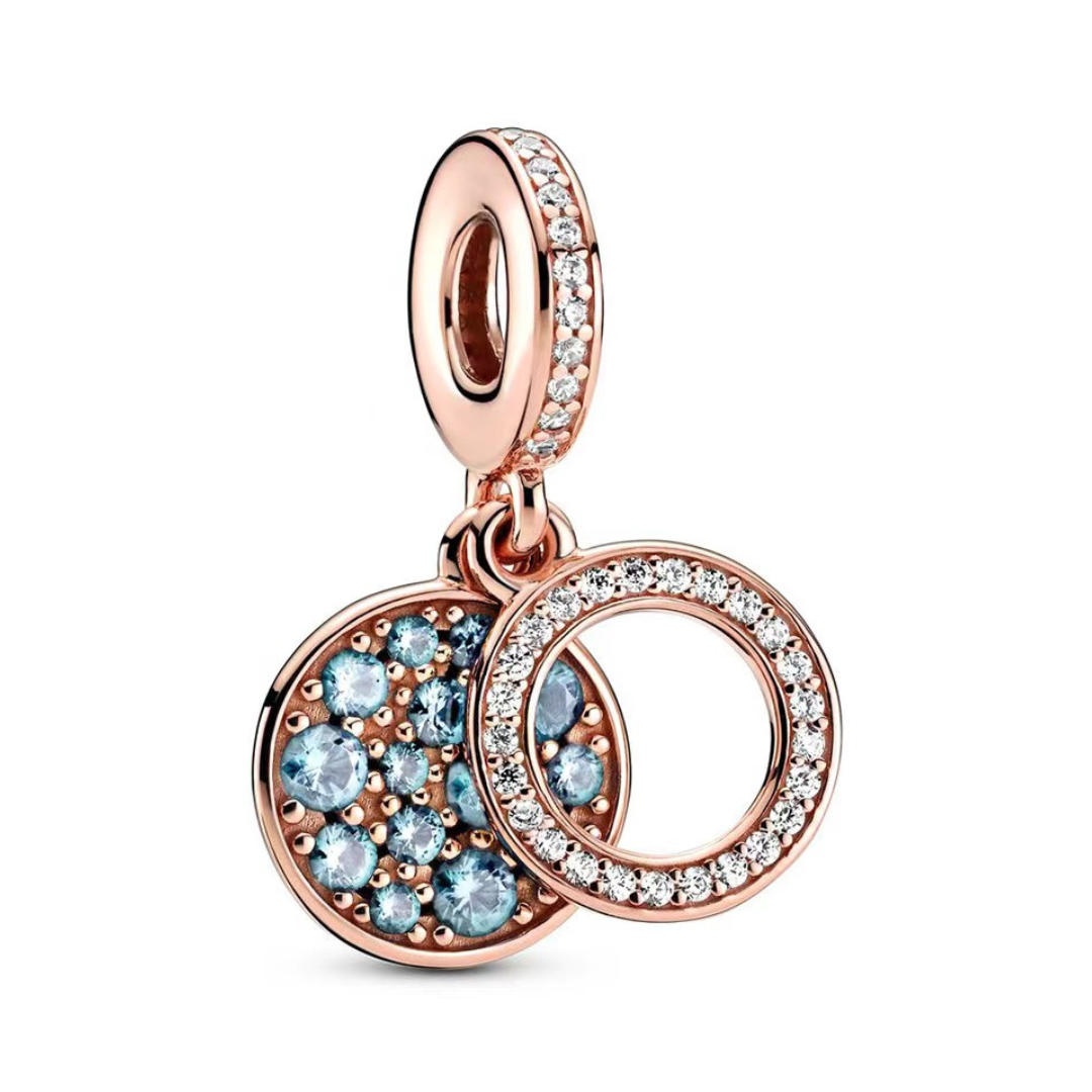 Rose Gold Sparkling Halo Aqua Dangle Charm