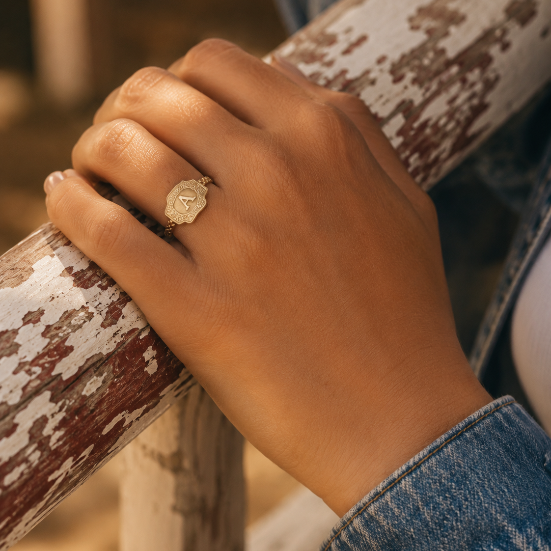 Mini Belt Buckle Initial Ring