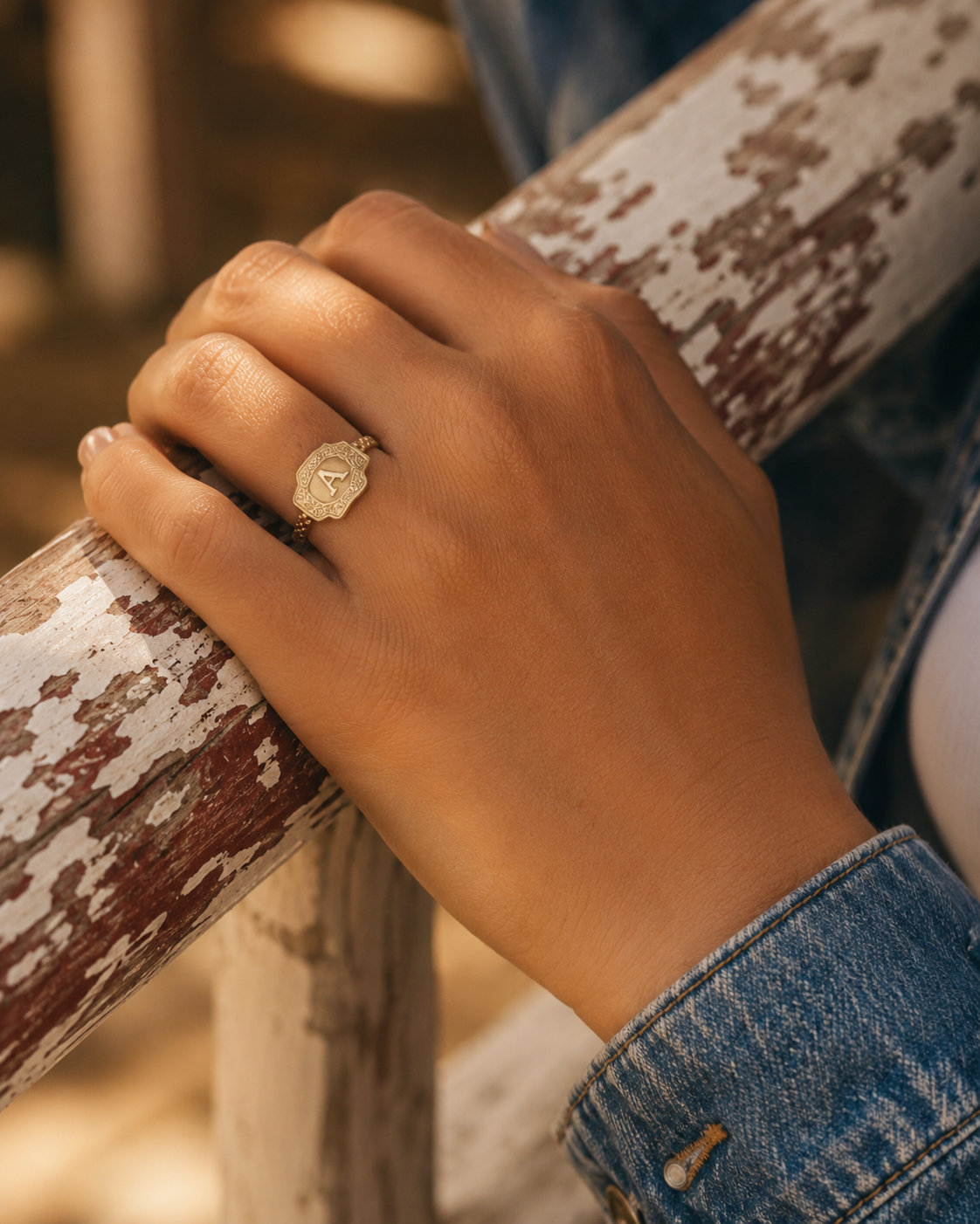 Mini Belt Buckle Initial Ring