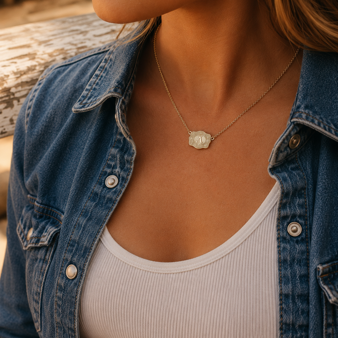Mini Belt Buckle Initial Necklace