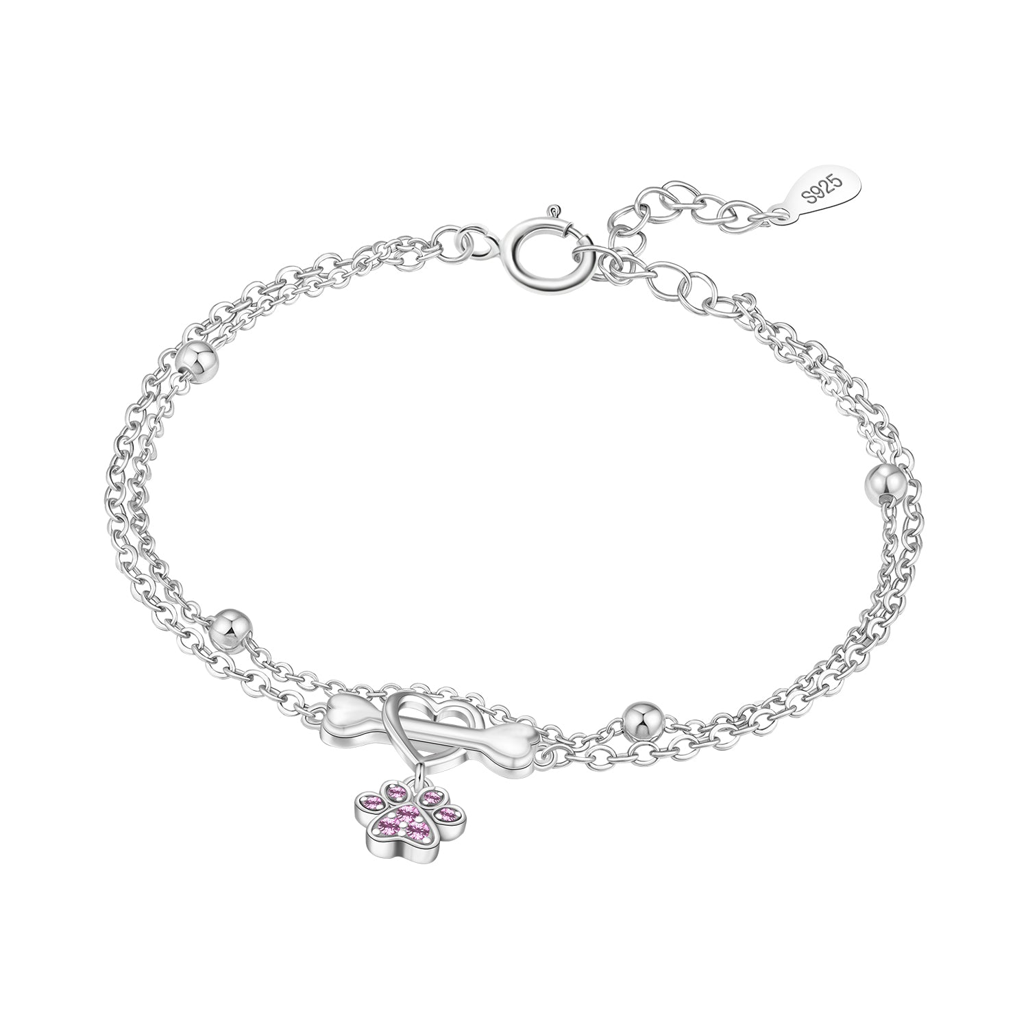 Dog Paw Bone Double Chain Bracelet