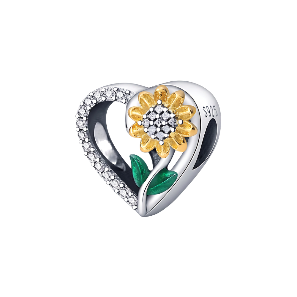Golden Sunflower Heart Charm