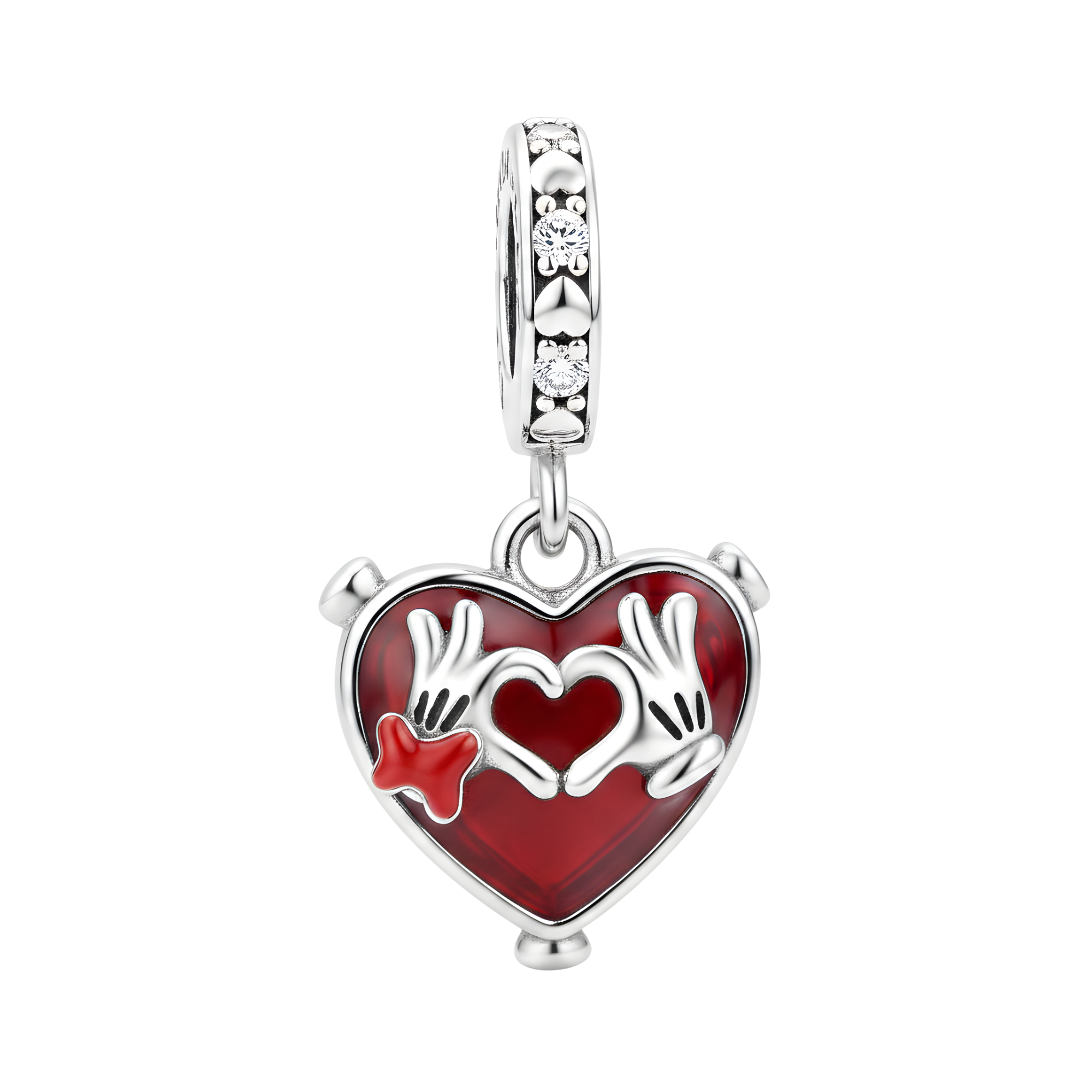 Disney Mickey & Minnie Murano Love Heart Dangle Charm
