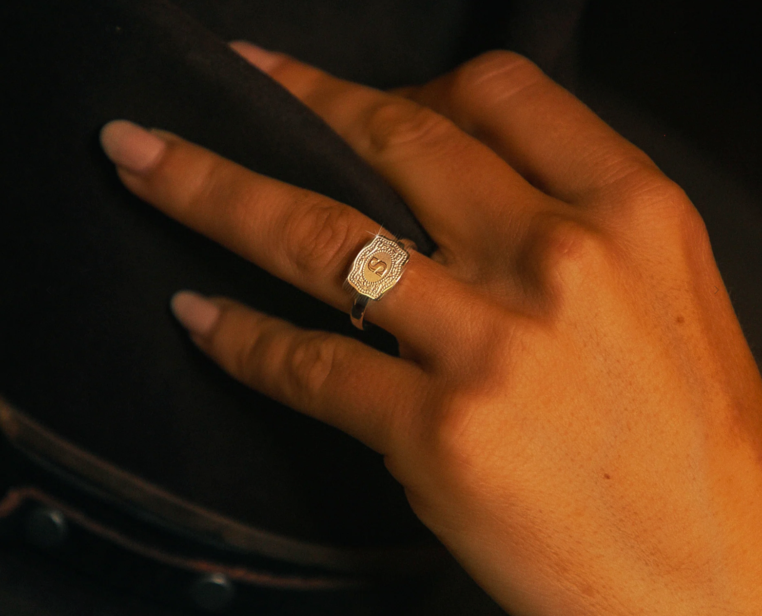 Mini Belt Buckle Initial Ring