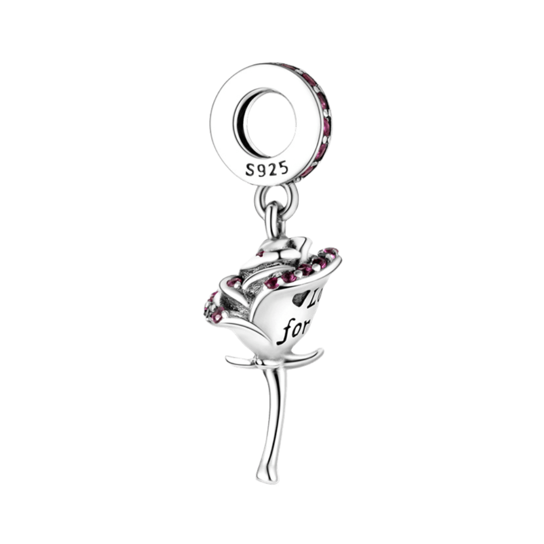 Silver Sparkling Rose Dangle Charm