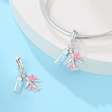 Airplane with Ticket & Flowers Dangle Charm