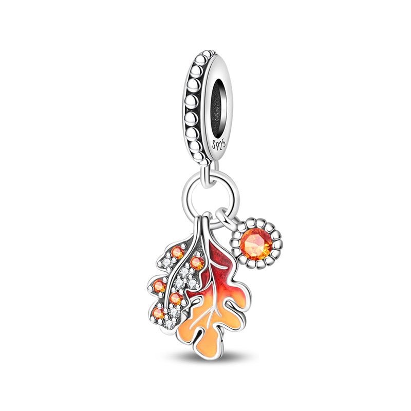 Autumn Maple & Oak Leaves Dangle Charm