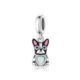 Black French Bulldog with Heart Stone Dangle Charm