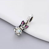 Black French Bulldog with Heart Stone Dangle Charm