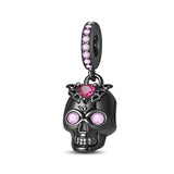 Black Skull with Pink Crystals Dangle Charm