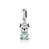 Bulldog Dog with Heart Stone Dangle Charm