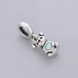 Bulldog Dog with Heart Stone Dangle Charm