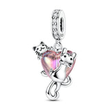 Cats Climbing Heart Crystal Dangle Charm